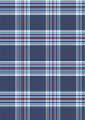 Seamless blue and white checkered plaid fabric texture, a vector cotton tartan cloth pattern design