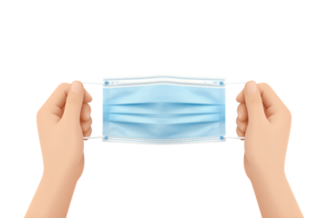 Hands Holding a Blue Medical Face Mask