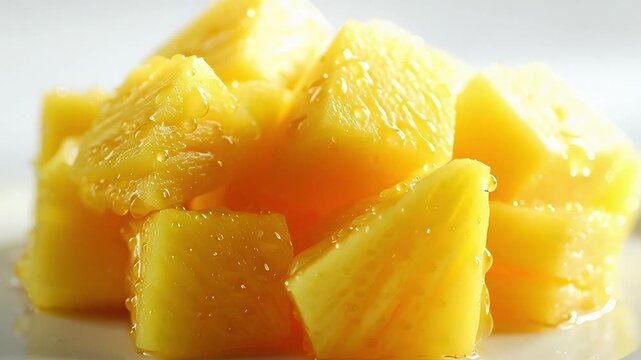 Vibrant and Juicy Diced Pineapple Chunks A Close-Up View of Fresh, Healthy Tropical Fruit Ready for Snacking or Culinary Creations
