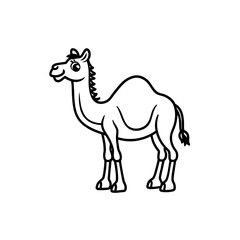 Fototapeta premium A simple black and white line drawing of a camel standing on a white background.