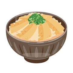 お茶碗に盛られた筍ご飯のイラスト／Illustration of Bamboo shoots Rice Served in a Rice Bowl