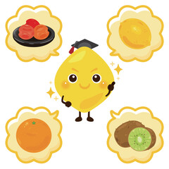 クエン酸のキャラクターとクエン酸に含まれる成分イラスト／Citric Acid Character and Components Illustration