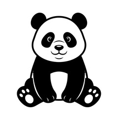 Fototapeta premium Cute Sitting Panda - Black Vector Illustration
