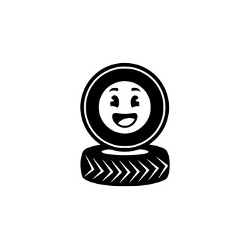 Cute car tire mascot icon with smiling face, automotive service concept