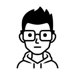 Fototapeta premium Young Man Avatar Icon with Glasses and Hoodie Line Art.