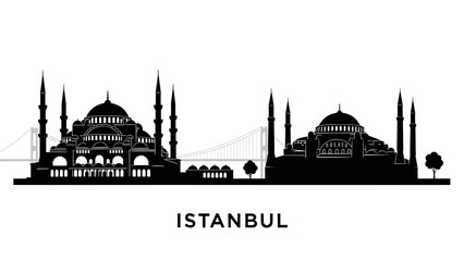Iconic Istanbul city skyline silhouette with famous landmarks representing its rich history and vibrant culture