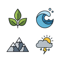 Set of Nature Elements Icons Illustration.