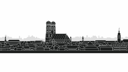 Vector black silhouette illustration of a historic European city skyline, showcasing iconic architectural landmarks against a clear white background, ideal for travel and urban design