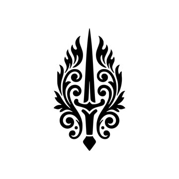 Luxury floral ornament dagger logo design for elegance and strength symbol.