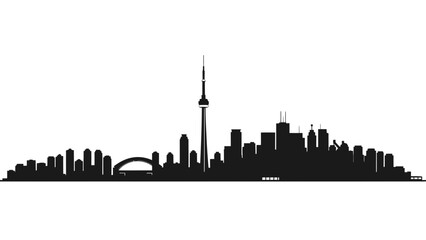 A Black Silhouette of a City Skyline, a Famous Urban Landscape in the Distance