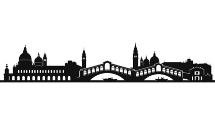 Striking silhouette of the iconic Venice Italy city skyline, showcasing its historic architecture and bridges