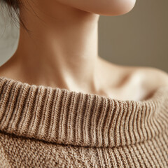 니트 상의와 쇄골의 클로즈업 디테일