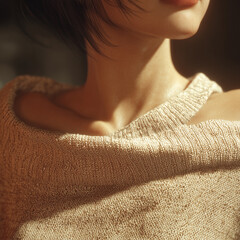 니트 상의와 쇄골의 클로즈업 디테일