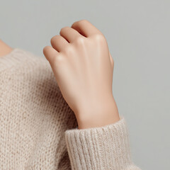 포근한 니트 소매와 손의 미니멀 클로즈업