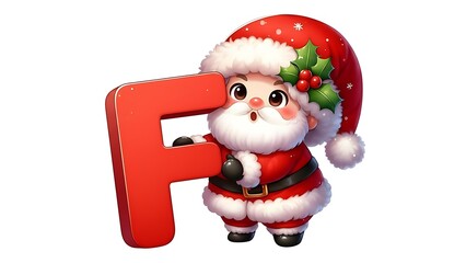 Christmas Santa Alphabet Clipart, Festive Letter. Cute Santa Claus Holding Letter F &ndash; Christmas Alphabet Illustration, White background
