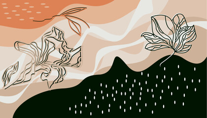 Elegant Abstract Botanical Background with Wavy Patterns  