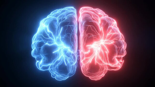 Glowing brain hemispheres with electrical activity