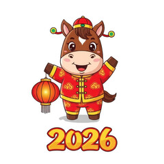 Cute cartoon horse character celebrating Chinese New Year 2026.