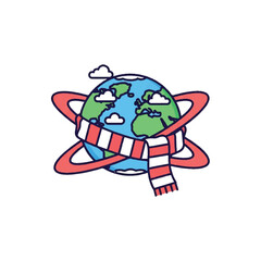 Cartoon Earth Wearing Scarf and Rings.