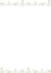 水彩風のアヒルたちのかわいいフレームイラスト