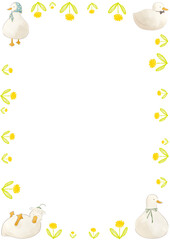 水彩風のアヒルたちのかわいいフレームイラスト