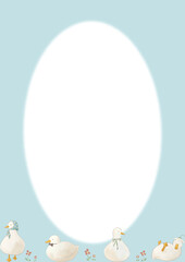 水彩風のアヒルたちのかわいいフレームイラスト