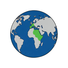 Globe with Africa and Europe highlighted.