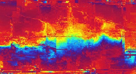 Naklejka premium Abstract visual representation displays intense color variation across a digital field with signal distortion