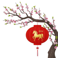Chinese New Year 2026 Red Lantern with Horse Decoration.