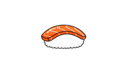 Fresh salmon nigiri sushi piece with white rice close up illustration isolated on transparent background