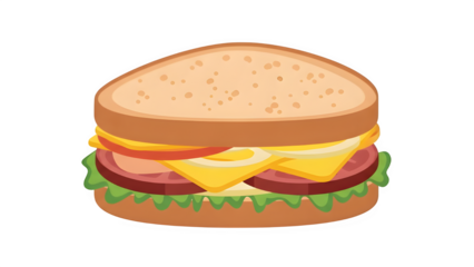 Delicious cartoon hamburger with sesame seed bun cheese tomato lettuce and meat isolated on transparent background