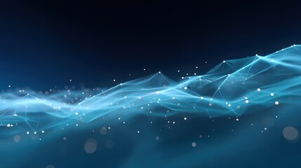 Abstract wave pattern with glowing blue lines and dots on a dark background, representing digital technology and innovation in a futuristic concept