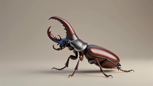 Detailed studio shot of a majestic stag beetle with prominent mandibles on a plain background.