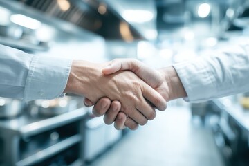 Business Partnership Agreement Handshake in Modern Kitchen Environment