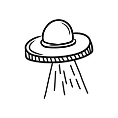 Hand Drawn Flying Saucer UFO with Light Beam Doodle
