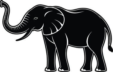 Obraz premium Elephant Silhouette Animal Design. African Elephant Silhouette Illustration. Elephant Silhouette Wildlife Artwork. Walking Elephant Silhouette Design. Elephant Silhouette in Side View. Wild Elephant