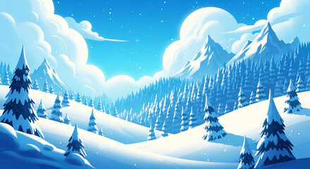 Beautiful Winter Wonderland Landscape with Snowy Mountains