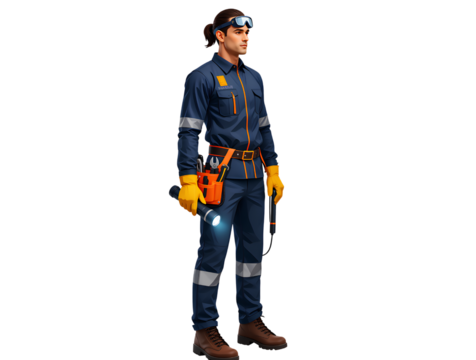 Construction worker holding tools with drill and wrench - Powered by Adobe