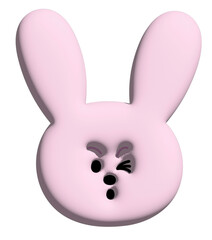 Obraz premium Wink pink bunny illustration in 3D for model, merchandise, rabbit cartoon, character, comic, happy easter, emoji, mood, emotion, emotion, feeling, zoo, souvenir shop, pin, animal brooch, sticker, pet