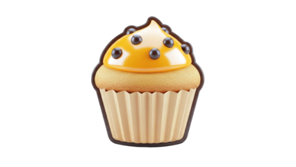 Delicious Cupcake with Orange Icing Isolated on White