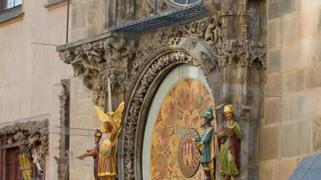 Astronomical Clock Face Rotates on Prague Historic Tower