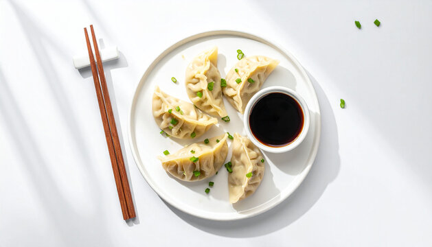 jiaozi or gedza served with soy sauce. 