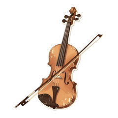 Fototapeta premium Violin and Bow Elegant String Instrument on Transparent Background