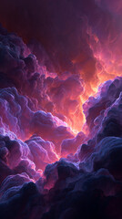 Illustration of an abstract neon background with glowing storm clouds.