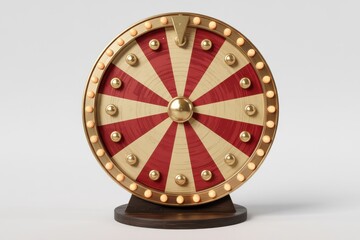 Vintage prize wheel with lights and red and cream segments