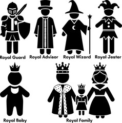 Monarchy Staff and Royal Family Members Vector Icon Set