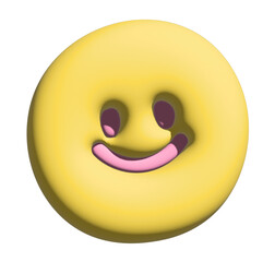Illustration of inflated happy yellow face in 3D for stickers, model, merchandise, mood, feelings, expression, emoji, emoticon, decorations, shirt print, card, positive vibe, plush toy, kid doll, icon