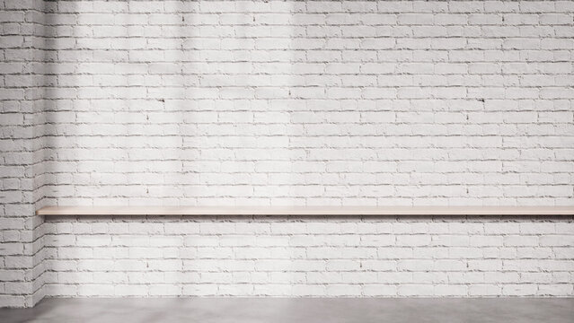 Minimal Floating Shelf on White Brick Wall for Product Display