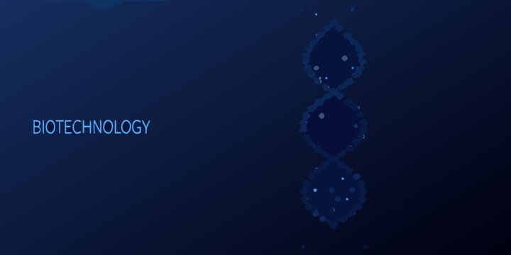 Biotechnology concept with a glowing dna helix and dark blue background