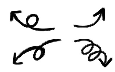 A set of directional arrows pointing different ways with varied tails, PNG format, isolated on transparent background for design elements.